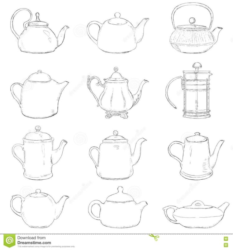 Поэтапный рисунок чайника