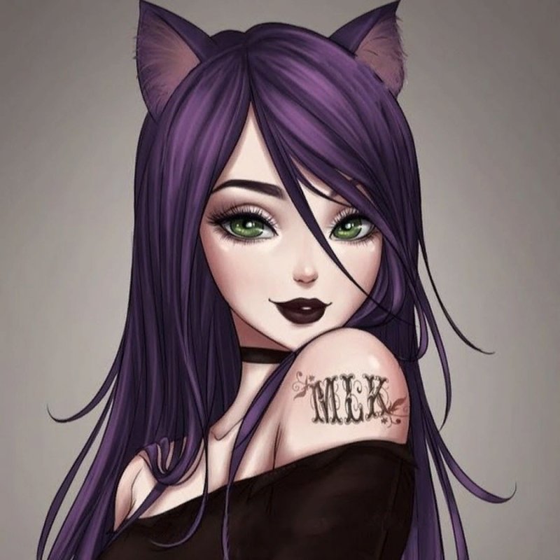 Аниме девочка кошка с фиолетовыми волосами скрин