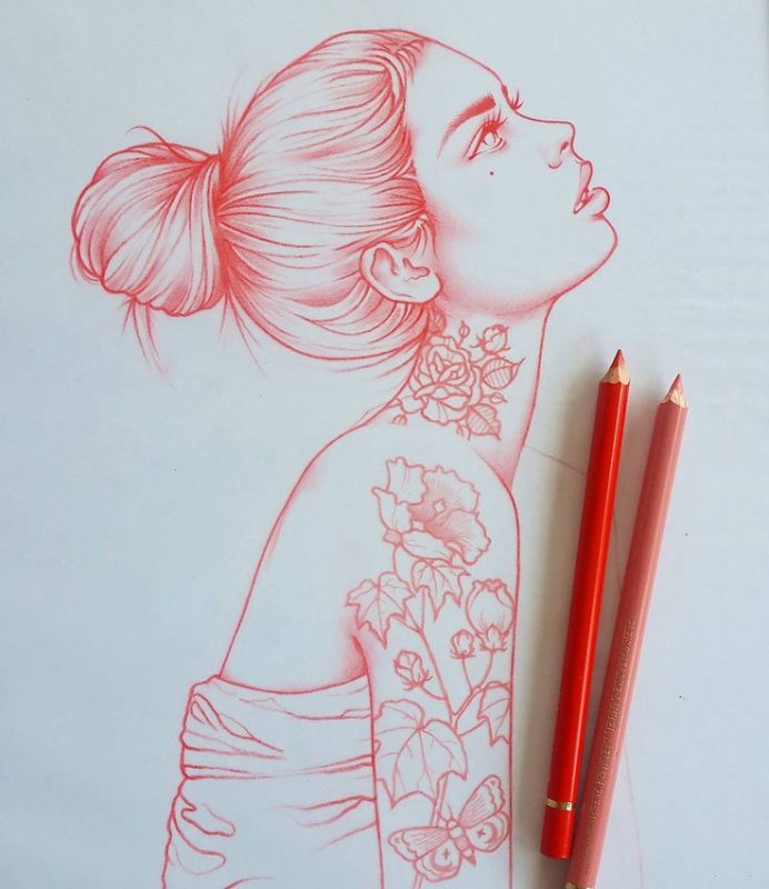 Рисунки красным карандашом
