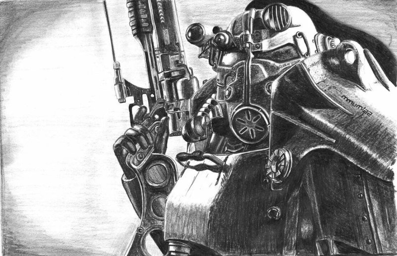 Силовая броня Fallout арт карандаш