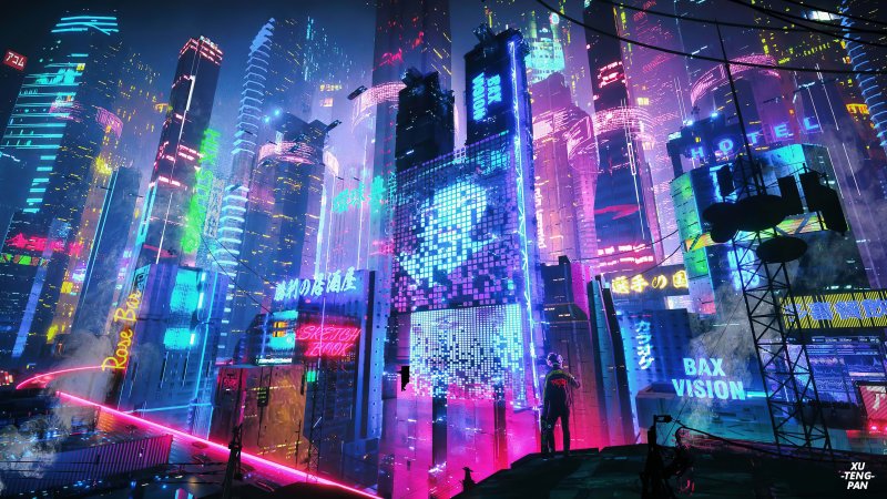 Cyberpunk 2077 город 4k Neon
