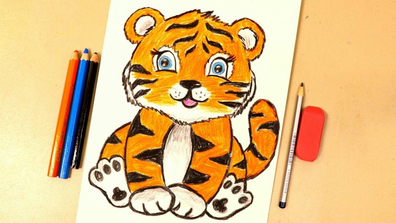 Рисунок тигренка для срисовки