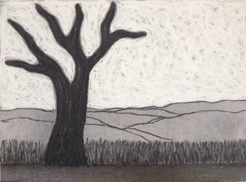 Пейзаж углем для детей