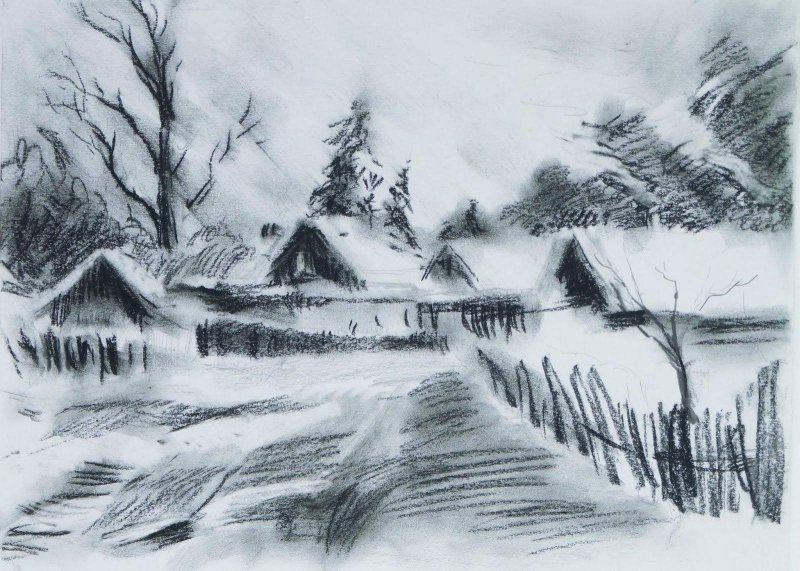 Пейзаж карандашом