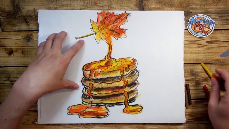 Блины рисунок цветными карандашами