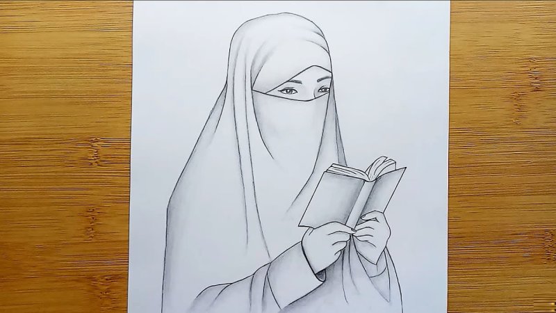 Карандашом рисунки девочки в хиджабе