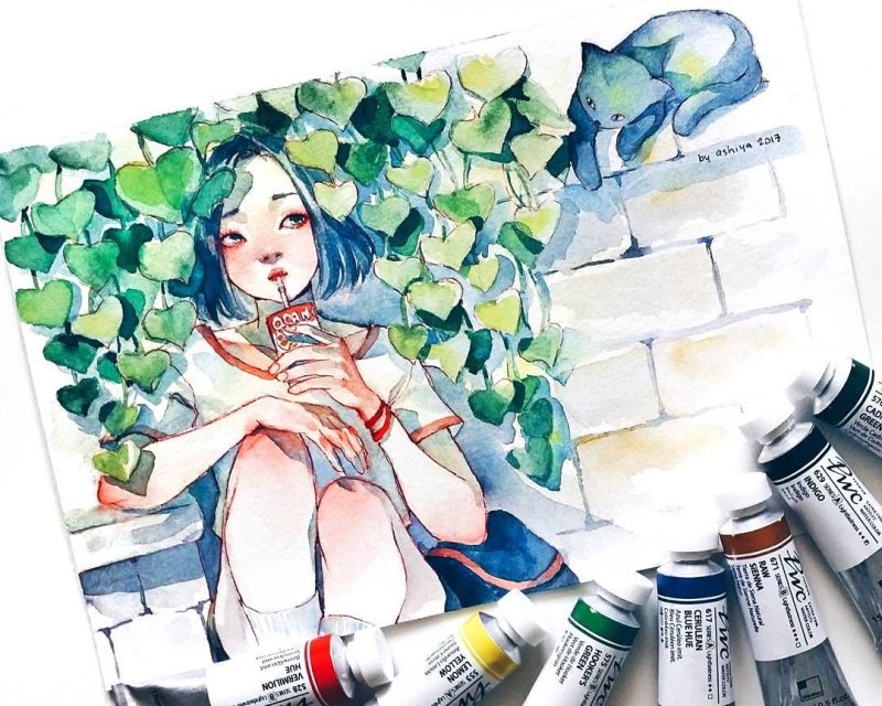 Рисунки акварелью аниме