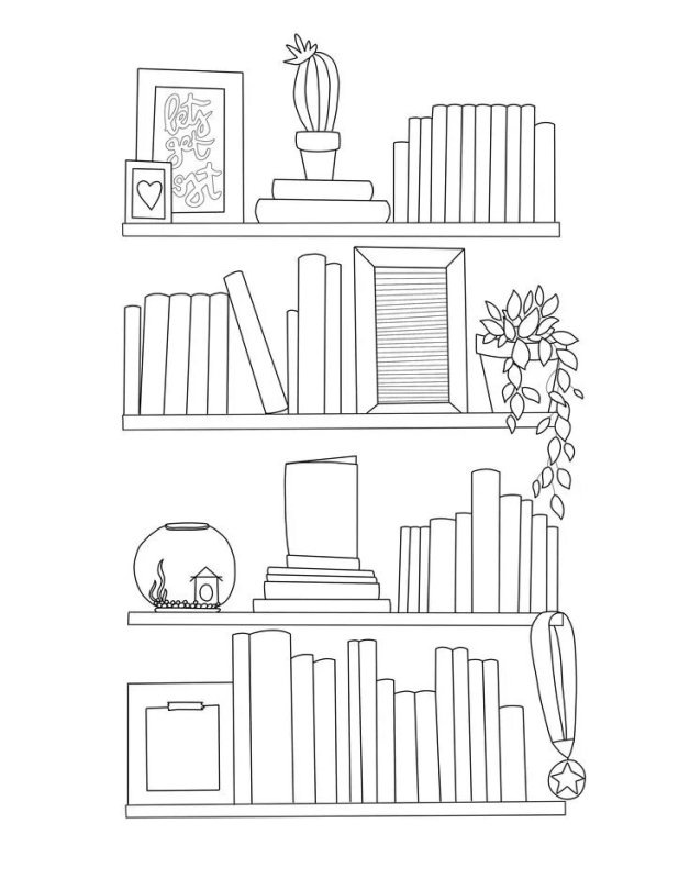 Полка с книгами раскраска