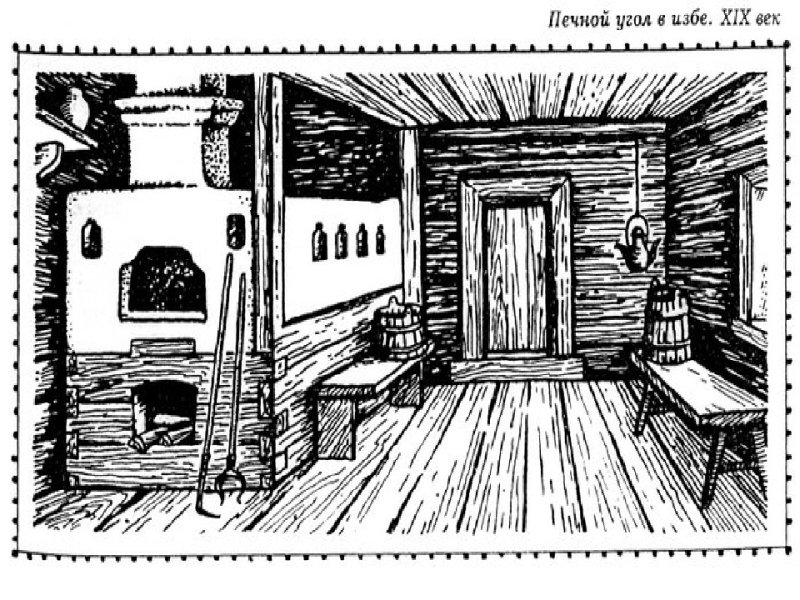 Русская изба внутри рисунок
