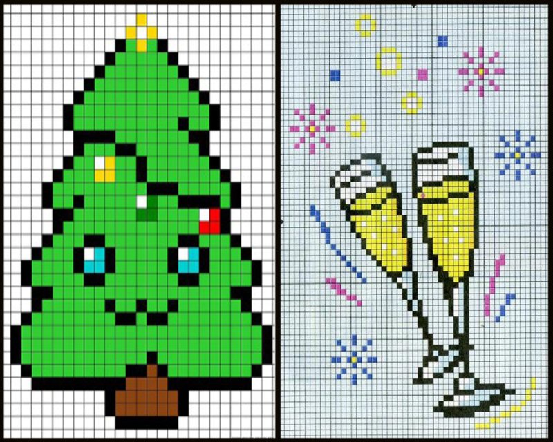 рисунки по клеточкам новогодние