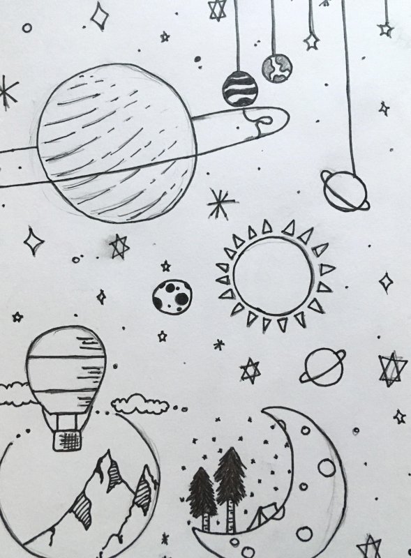 Рисунок на тему космос карандашом