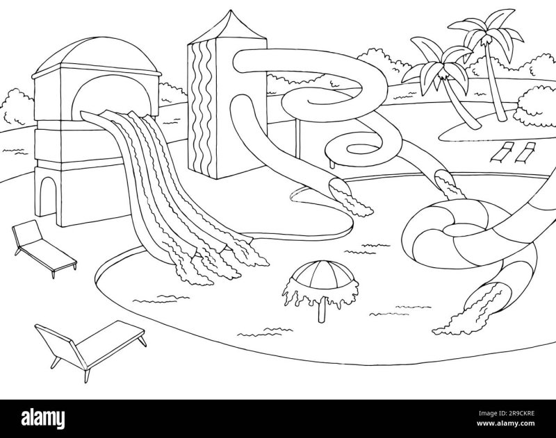 Раскраски аквапарк с горками