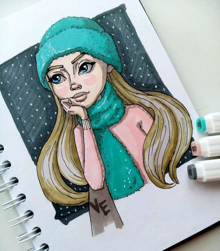 Рисунки фломастерами в скетчбуке