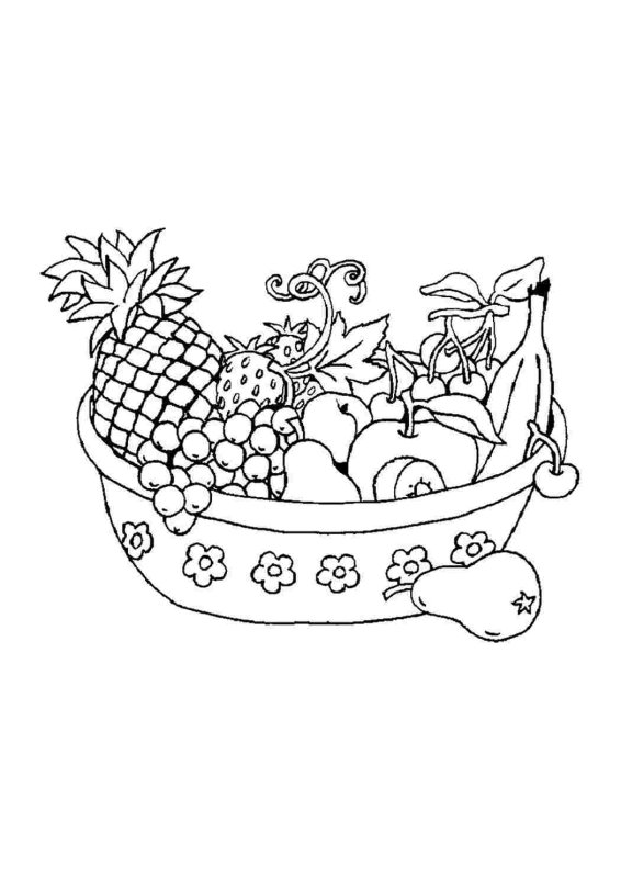 Корзина с фруктами раскраска