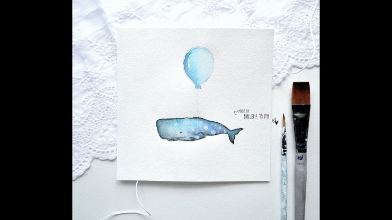 Кит рисунок акварелью
