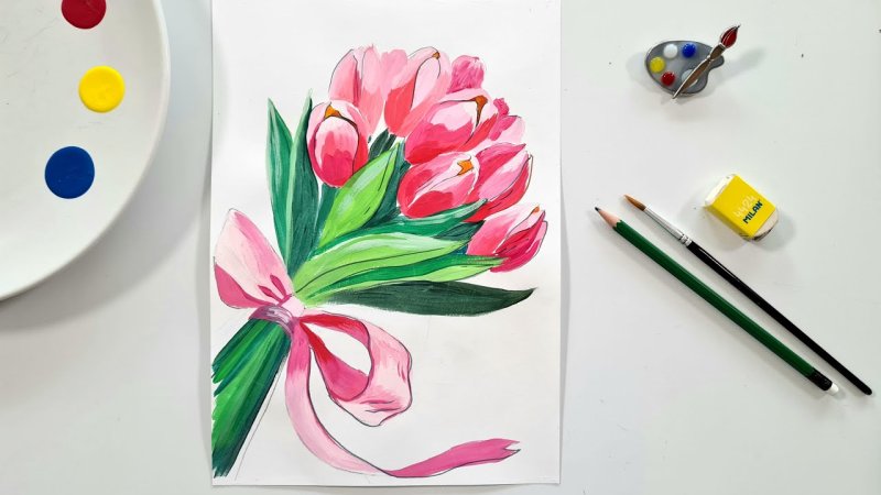 Тюльпаны рисунок маркерами
