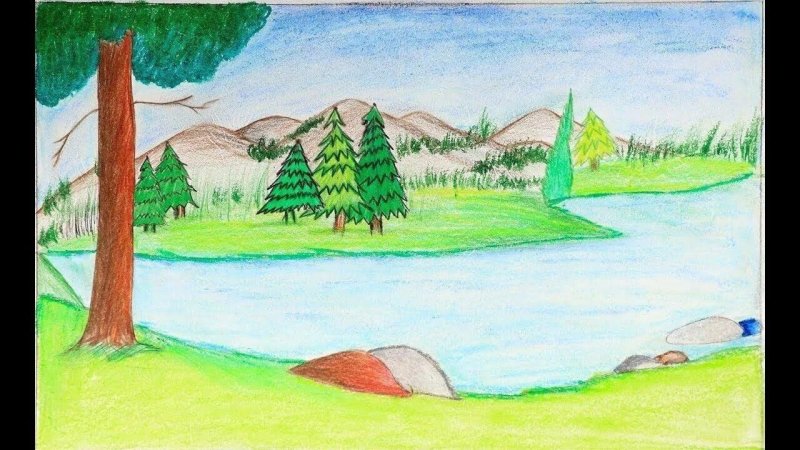 Летний пейзаж карандашом