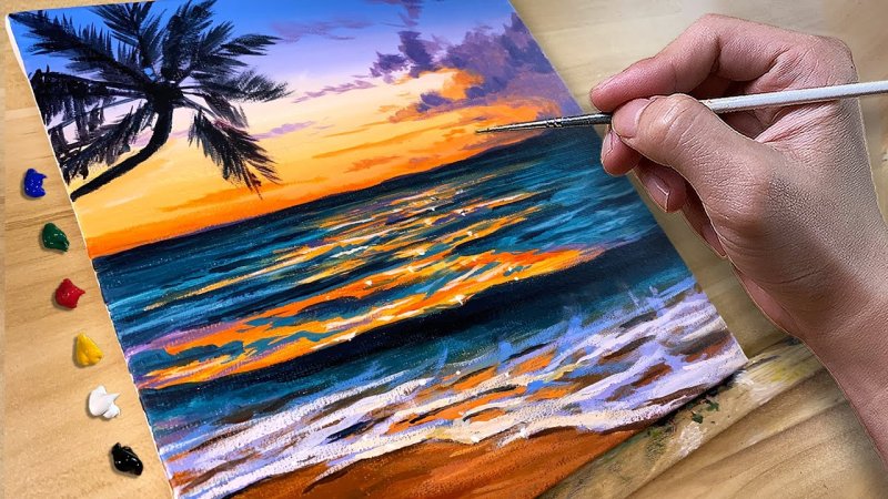 Рисунки акриловыми красками для начинающих на бумаге