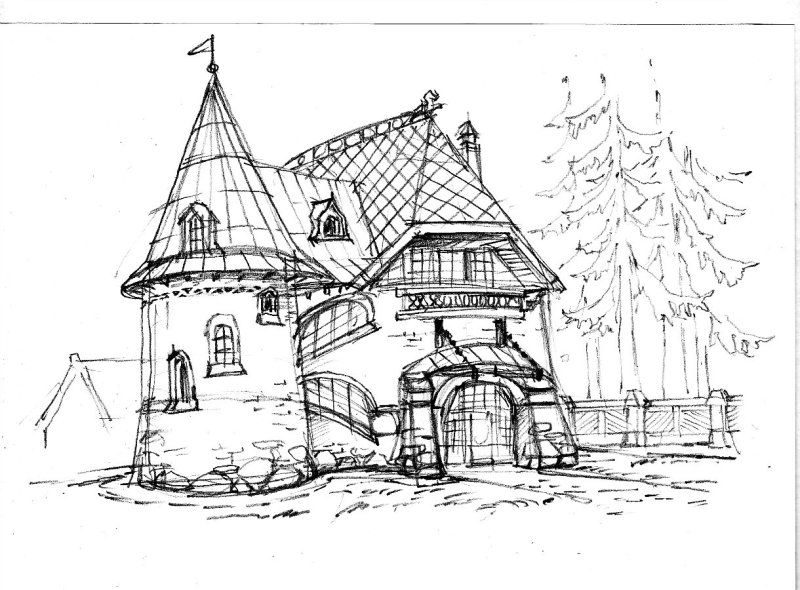 Рисование старинного Терема