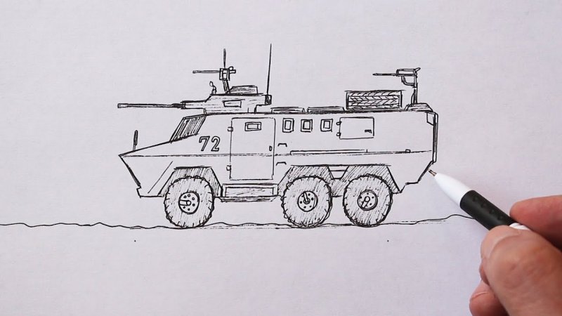 Военная машина рисунок карандашом