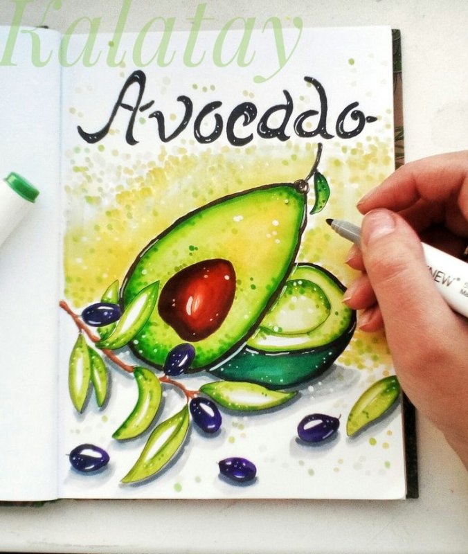 Авокадо рисунок фломастерами