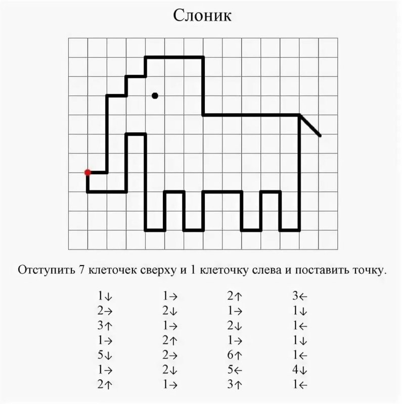 Графический диктант для дошкольников 6-7 лет по клеточкам