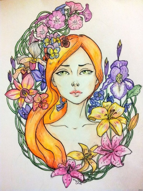 Девушка Весна рисунок карандашом