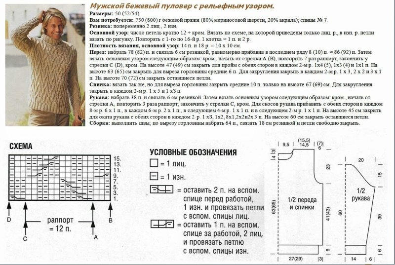 Схема вязки свитера спицами для женщин 50 размер