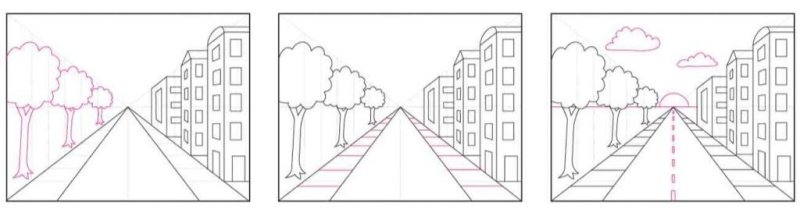 Зарисовка города линейная перспектива