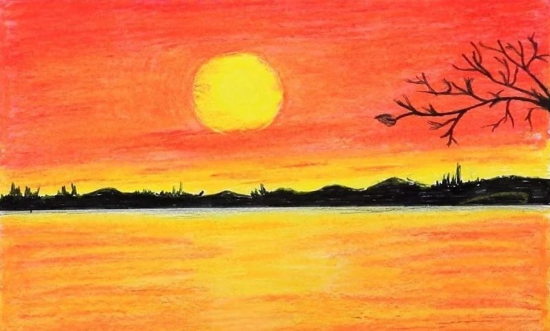 Пейзаж красками для детей