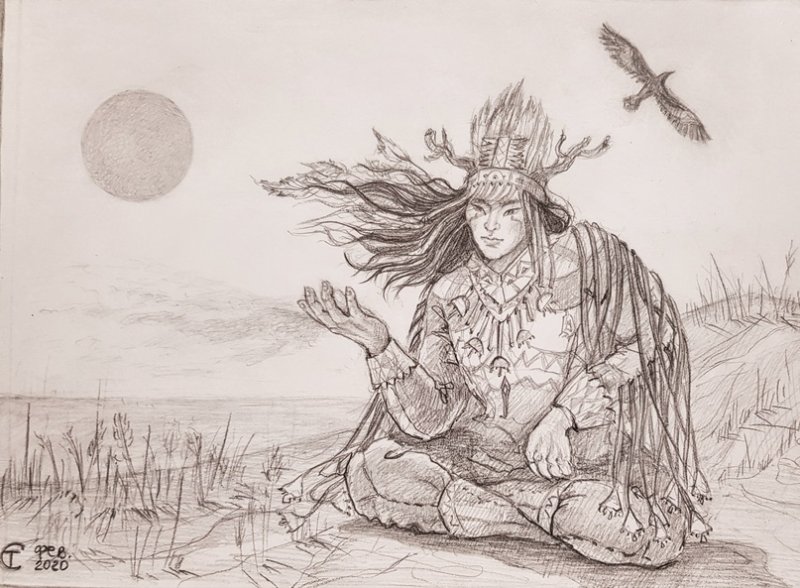 Шаман рисунок карандашом