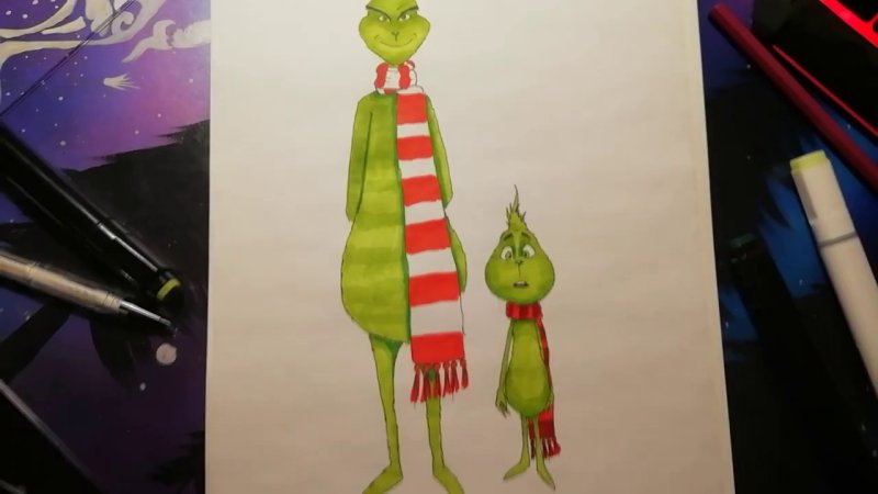 Рисунки фломастерами Гринч