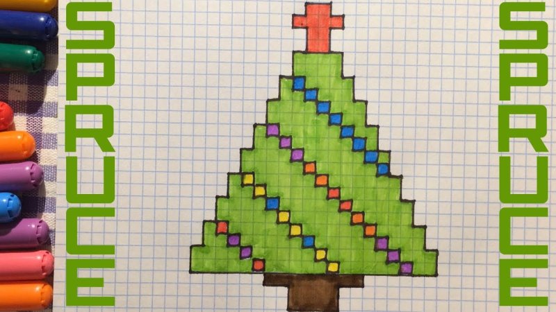 Рисунки по клеточкам ёлка