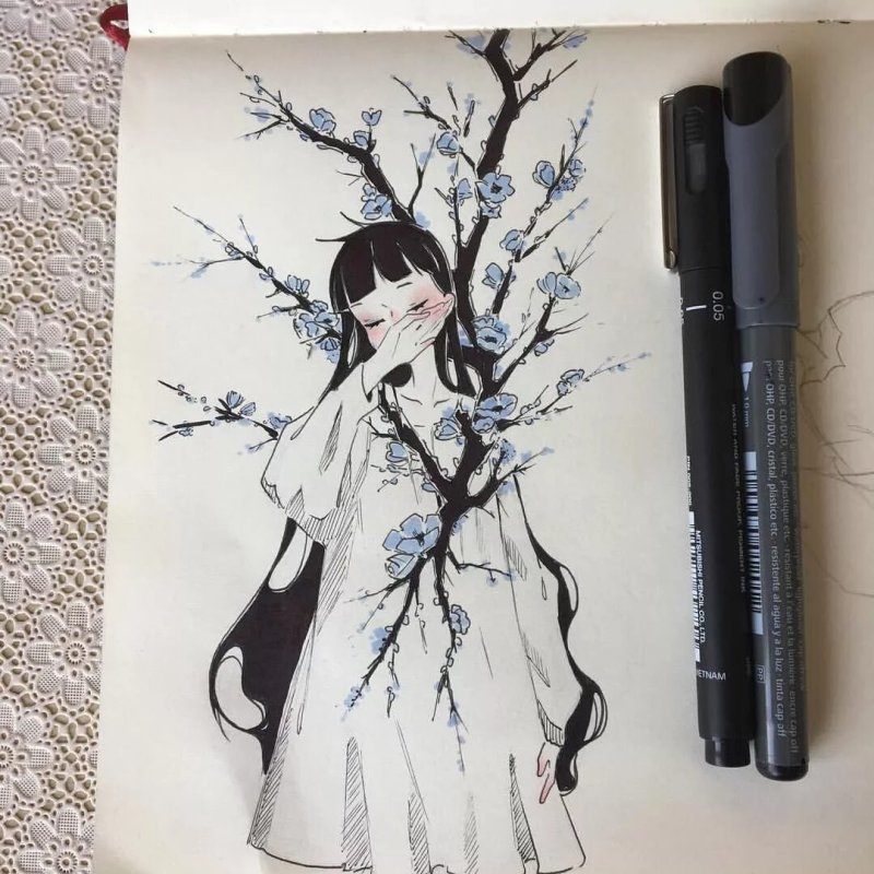 Рисунки акварелью аниме