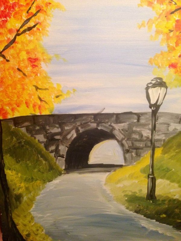 осенний пейзаж с мостом