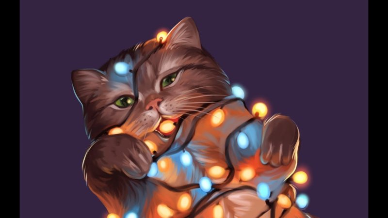 Новогодний кот арт