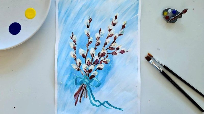 Рисование веточка вербы