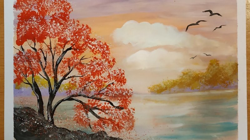 Пейзаж осени легкий для начинающих