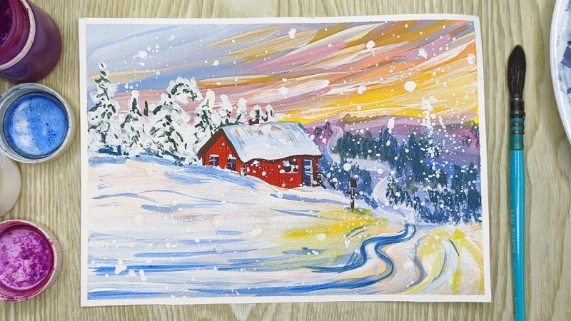 Легкие красками для начинающих зима