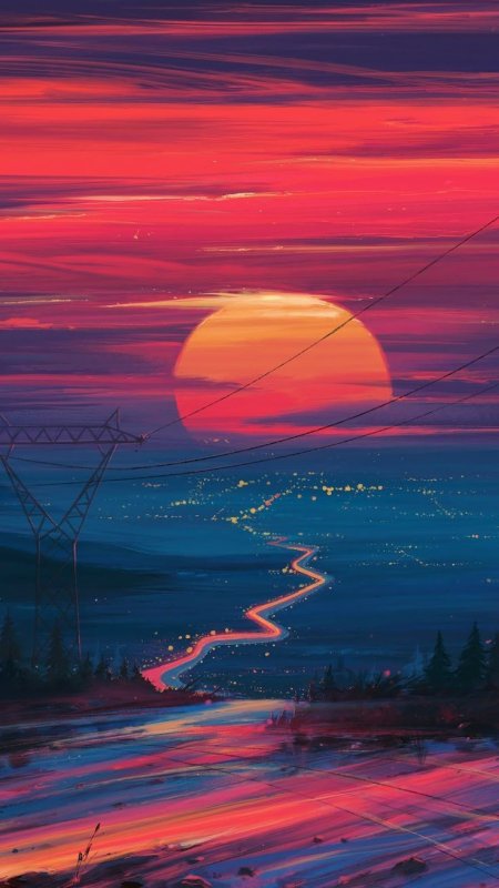 Малиновый закат арт