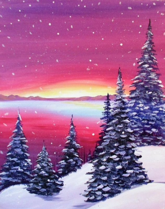 Зимний пейзаж красками