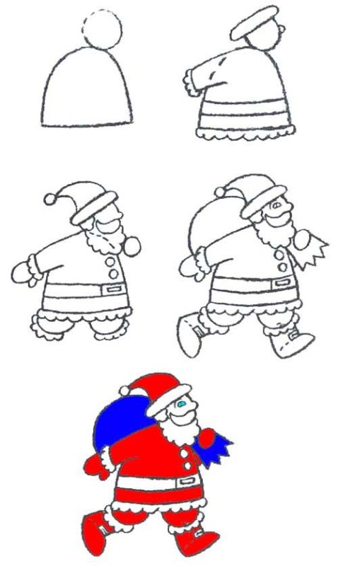 Поэтапный рисунок Деда Мороза