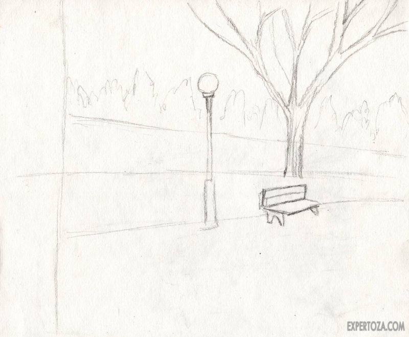рисунок парка карандашом
