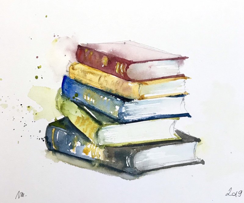 Стопка книг акварель