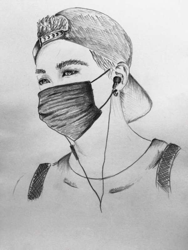 Девушка в маске рисунок карандашом