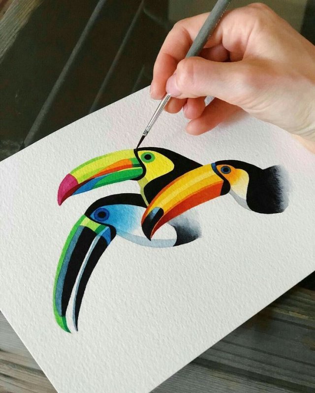 Птица фломастерами
