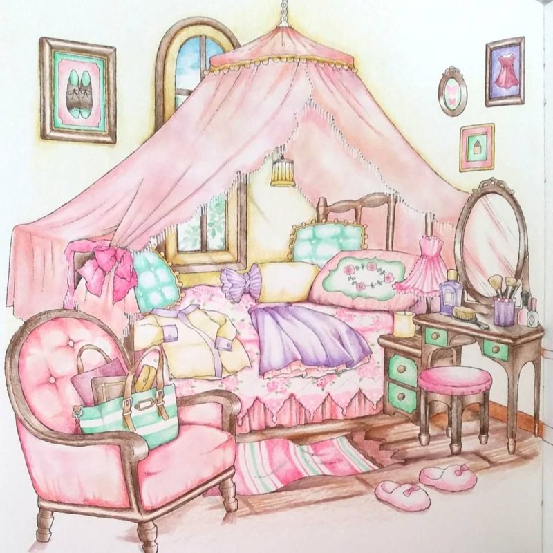 Девочка рисует в комнате