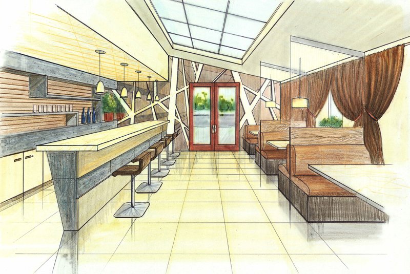 Фронтальный интерьер кафе