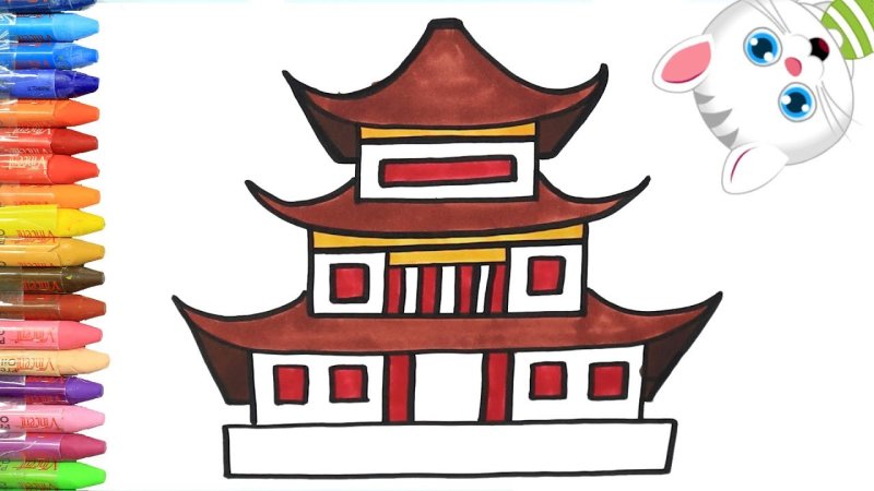 японский домик карандашом