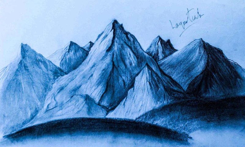 Пейзаж горы карандашом